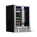 Dual Zone 24 In. Built-In 18-Bottle and 58 Can Wine and Beverage Cooler Fridge with French Doors - Stainless Steel