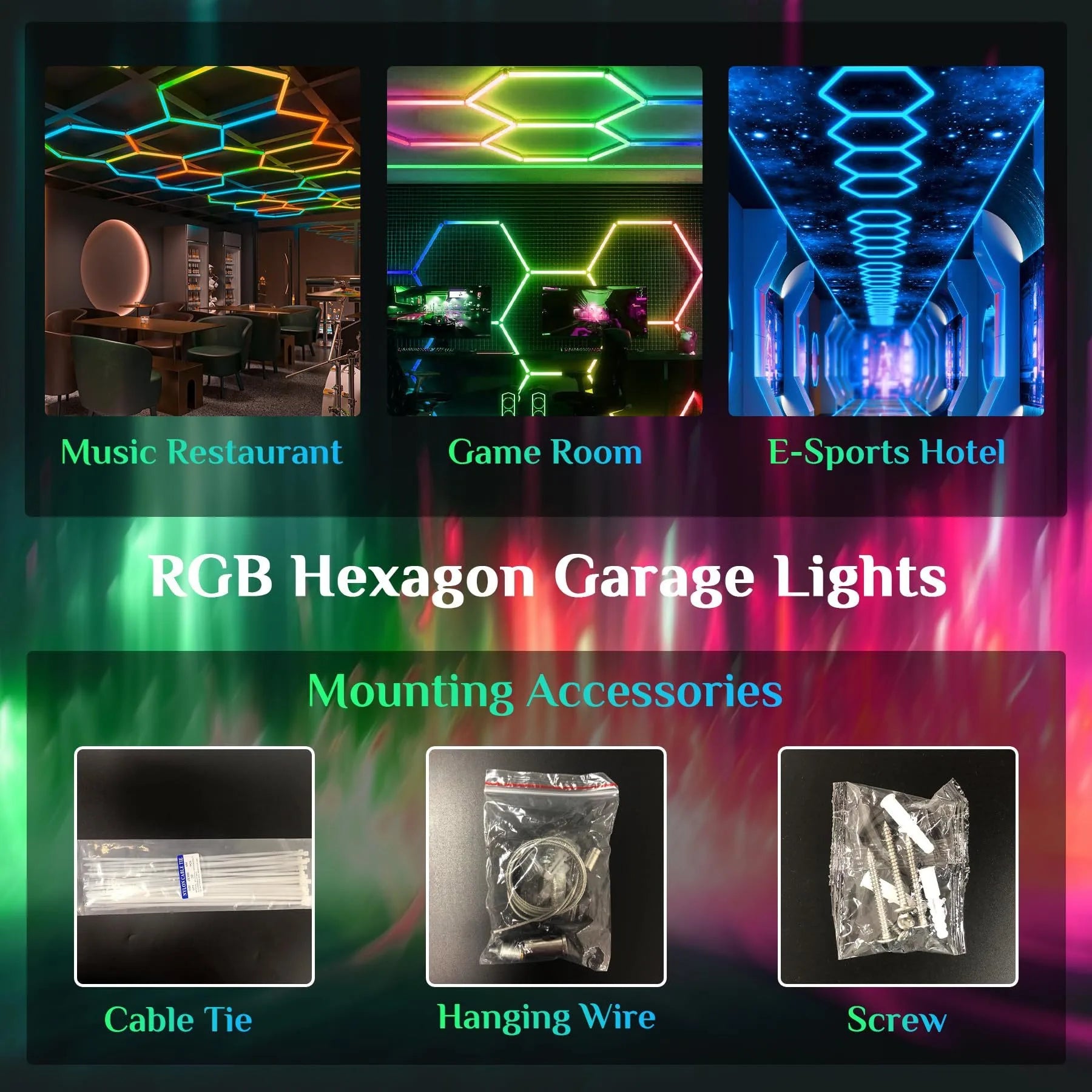 RGB Hexagon LED Lighting Hexagon Garage Light Honeycomb Lamps 110-265V for Car Wash Repair Workshop Decor Ceiling Lighting