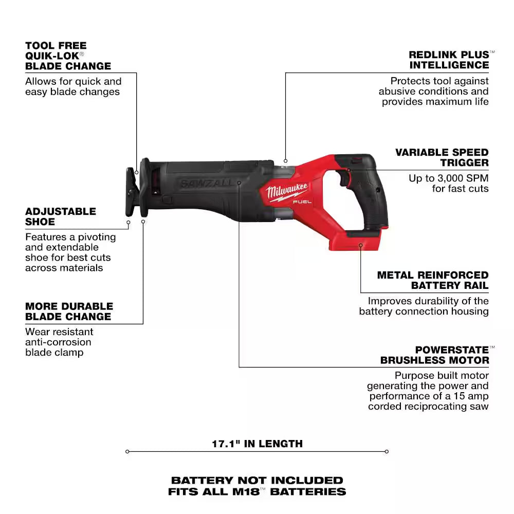 M18 FUEL 18-Volt Lithium-Ion Brushless Cordless Combo Kit (5-Tool) with (3) Batteries, 1 Charger 1 Tool Bag
